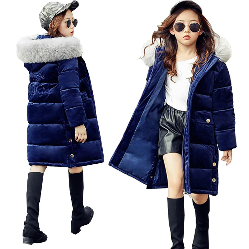 

Kids Winter Coats Velour Jacket for Girls Parkas Thick Fur Hooded Teenage Girls Long Coat Outerwear Children Clothing 10 Years