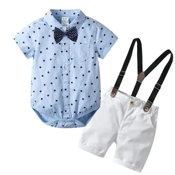 

Toddler Baby Boy Kids Gentleman Stars Bow Tops T-shirt Solid Short Pants Outfits