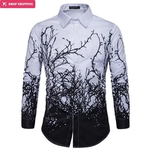 Фирменная Новинка Для мужчин Роскошные Рубашки с длинным рукавом Camisa masculina высокое качество печати ветви Рубашки для мальчиков бренд-Костюмы