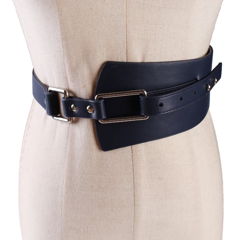 

New metal Belts Women Fashion Wide Faux Leather Solid Wide Metal Hook Stretchy Ladies Elastic Waist Belt Waistband for Dress