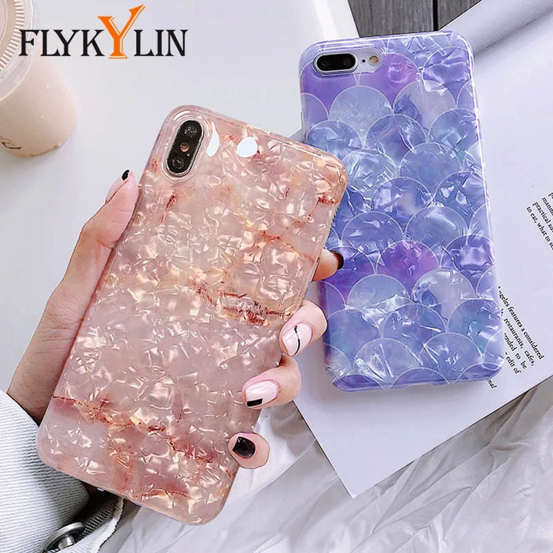 

FLYKYLIN Conch Shell Case For iphone XS Max XR X 6 6S 7 8 Plus Cover Soft TPU Silicone Cases Marble Cat Flowers Love Heart Coque