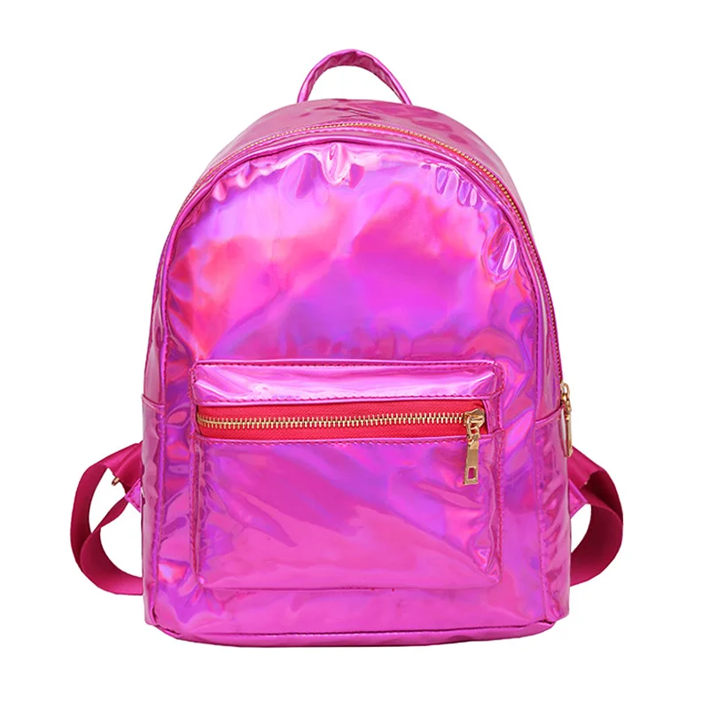 Летняя маленькая голограмма лазерный женский рюкзак для студентов PU досуг путешествия рюкзак Повседневная разноцветная сумка для школьниц mochila - Цвет: Ярко-розовый