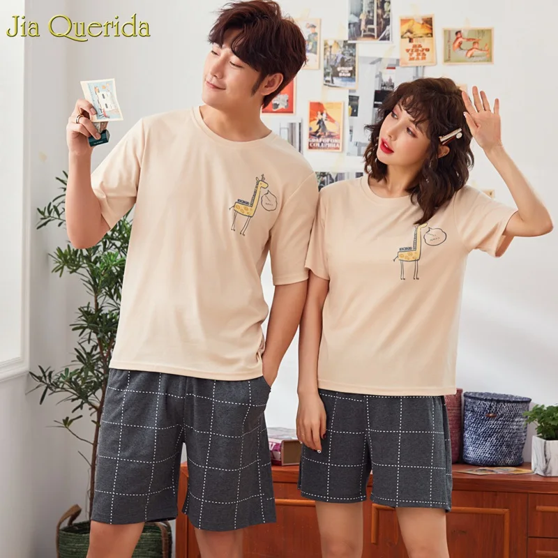 

Homewear Women Plain Stylish Couple Matching Sleepwear 2019 Summer New Night Shorts Men and Women Thin Sleeping Suit Home Wear