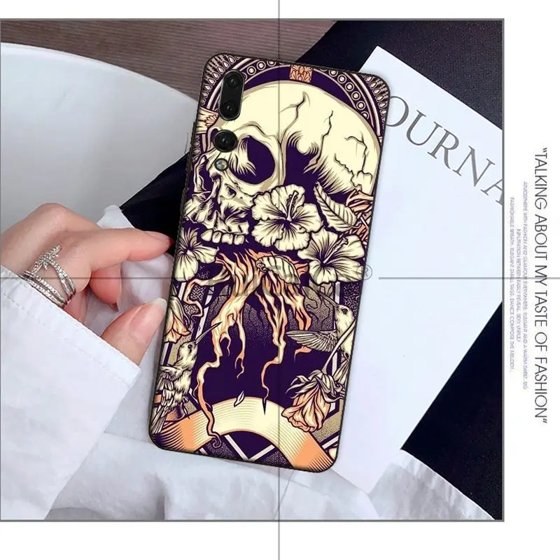 Retro Style Flower Skull Crow