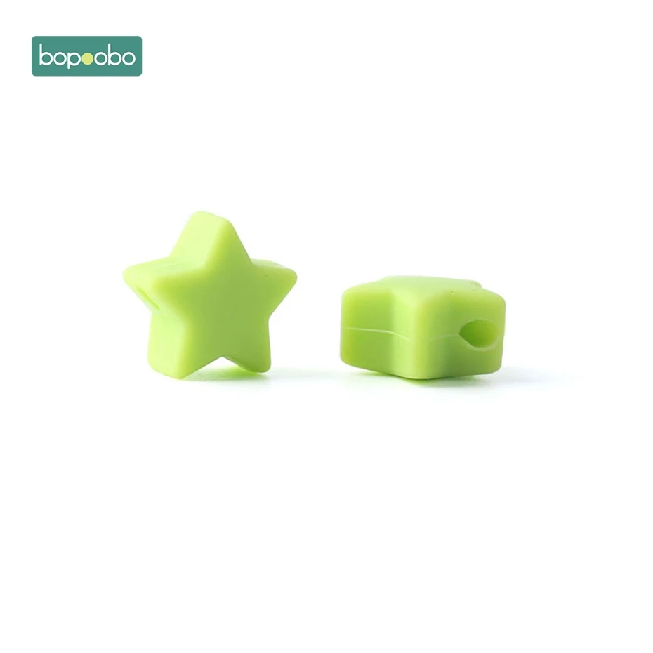 Bopobo, 100 шт, силиконовые бусины в виде звезд, пищевая жемчужина, силиконовая звезда, Прорезыватель для зубов, пустышка, прорезыватель без BPA, детский Прорезыватель - Цвет: Lime Green Star