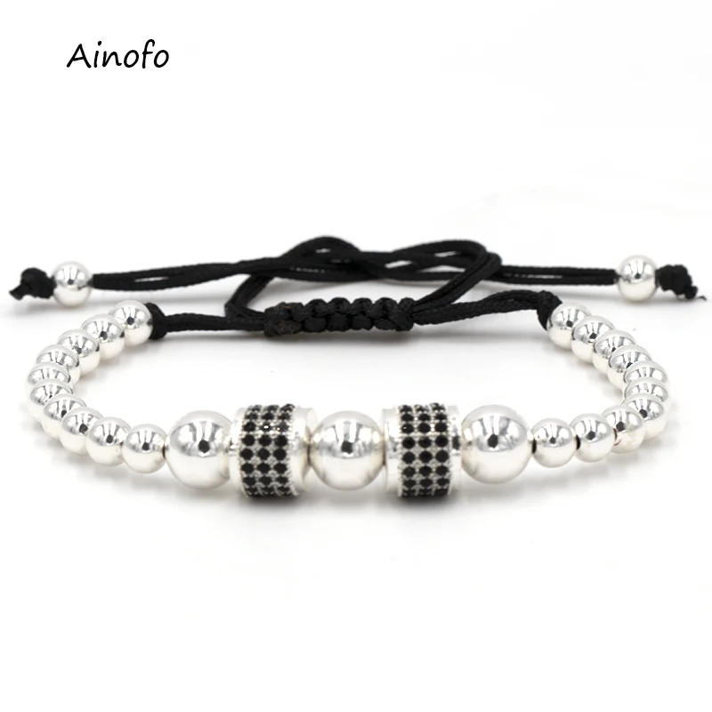 

Ainofo Men's Round Copper Bangles Men Gold Beaded Luxury Micro zircon Braiding Jerwery Charm Bracelet