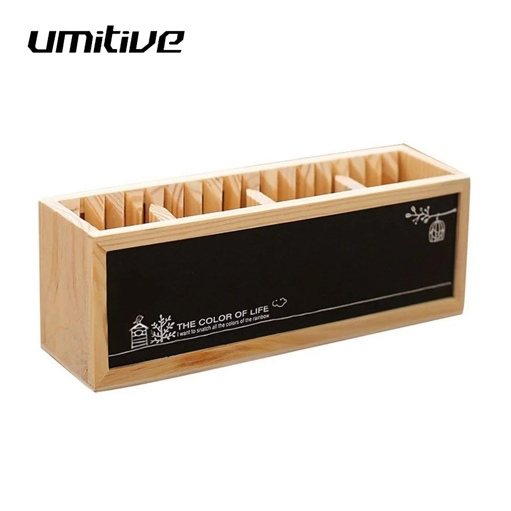 

Umitive 1pcs Creative Wooden Pen Holder With Double Boards Desktop Organizer With Message Board Storage Box Office Stationery