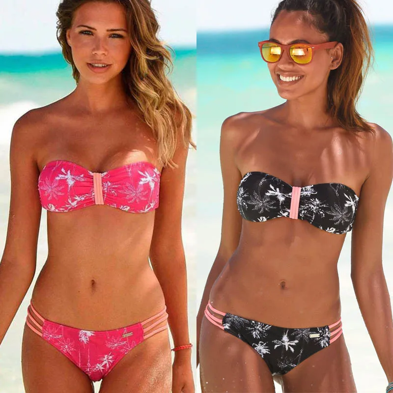 

Sexy Bikini 2019 Push Up Bikini Set Swimwear Women Bandeau Swimsuit Bathing Suit Tube Top Beachwear Pink Summer Monokini Black