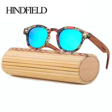 HINDFIELD Дерево Солнцезащитные очки для женщин для ручной работы круглый бамбуковые солнцезащитные очки для мужчин поляризационные зеркало линзы для покрытия