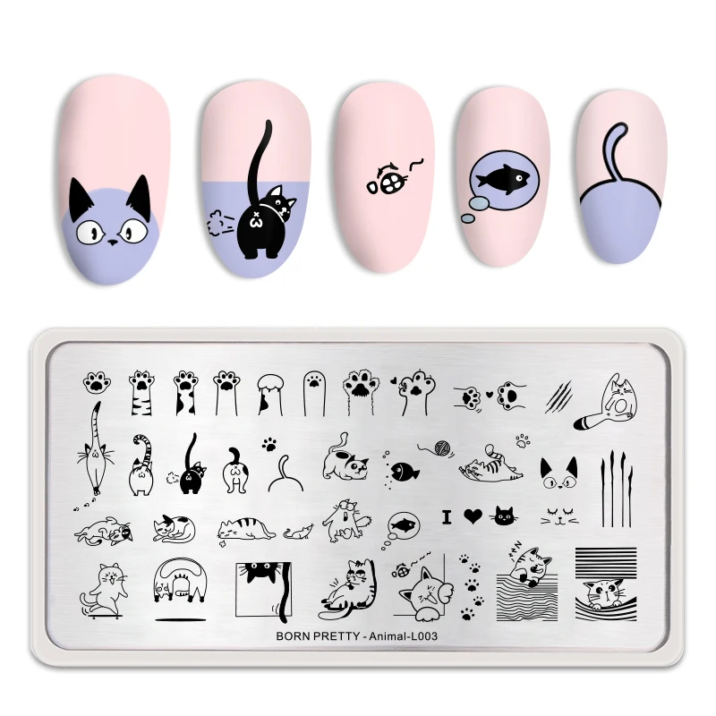 

BORN PRETTY Nail Stamping Plates Cute Cats Patterns Stainless Steel Rectangle Nail Art Image Stencil Animal Theme L003
