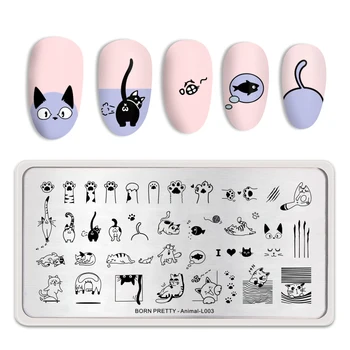 

BORN PRETTY Nail Stamping Plates Cute Cats Patterns Stainless Steel Rectangle Nail Art Image Stencil Animal Theme L003