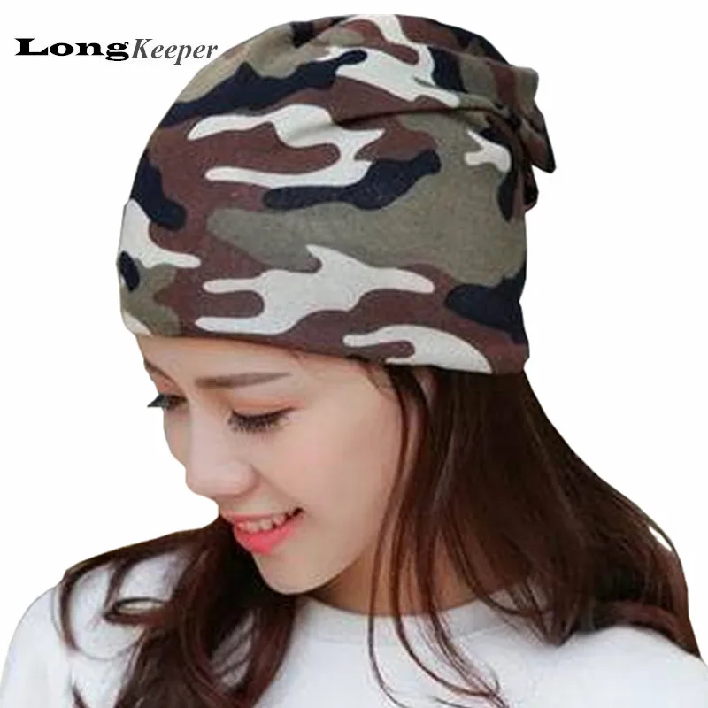 

LongKeeper Ladies' Fall Winter Hats Camo Cap for Women Hat Mask Scraft 3 Ways Used beanie bonnet femme gorros toucas feminina