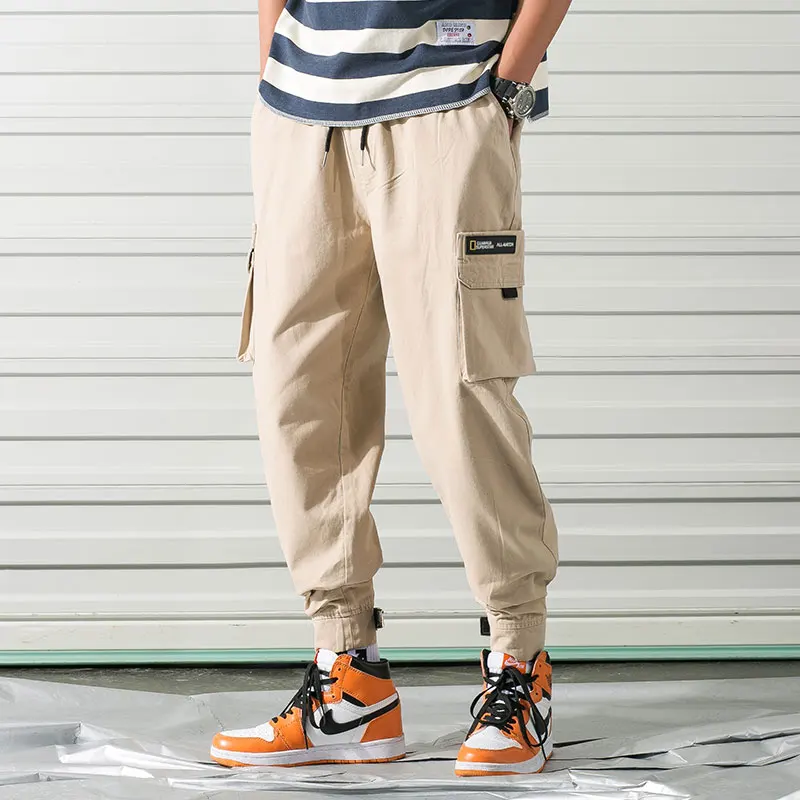 

YASUGUOJI New Japan Style Streetwear Tactical Military Cargo Pants Men Khaki Trousers Safari Clothing Men Ankle-Length Pants