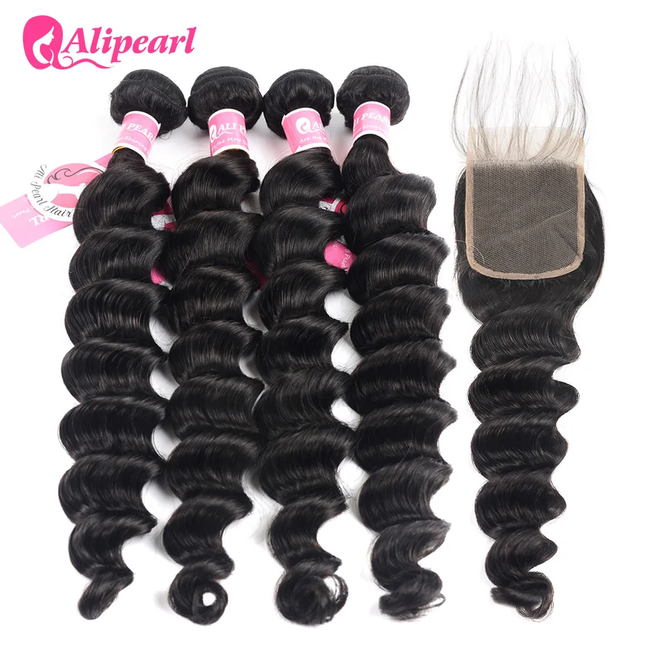 

Alipearl Hair Loose Deep Wave 4 Bundles With Closure Human Hair Brazilian Hair Weave Bundles With Closure Remy Hair Extension