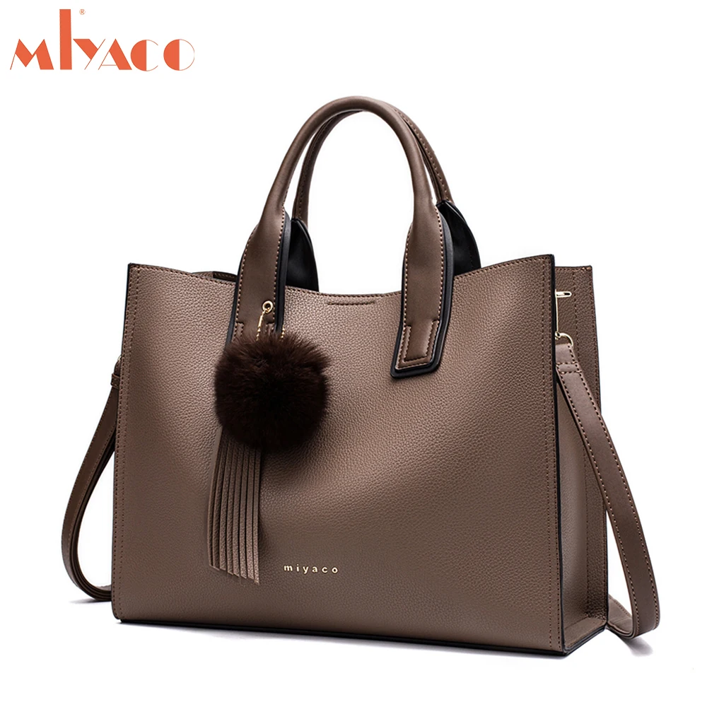 Miyaco النساء حقائب يد جلدية عارضة البني حمل أكياس Crossbody حقيبة الأعلى مقبض حقيبة مع شرابة ورقيق الكرة
