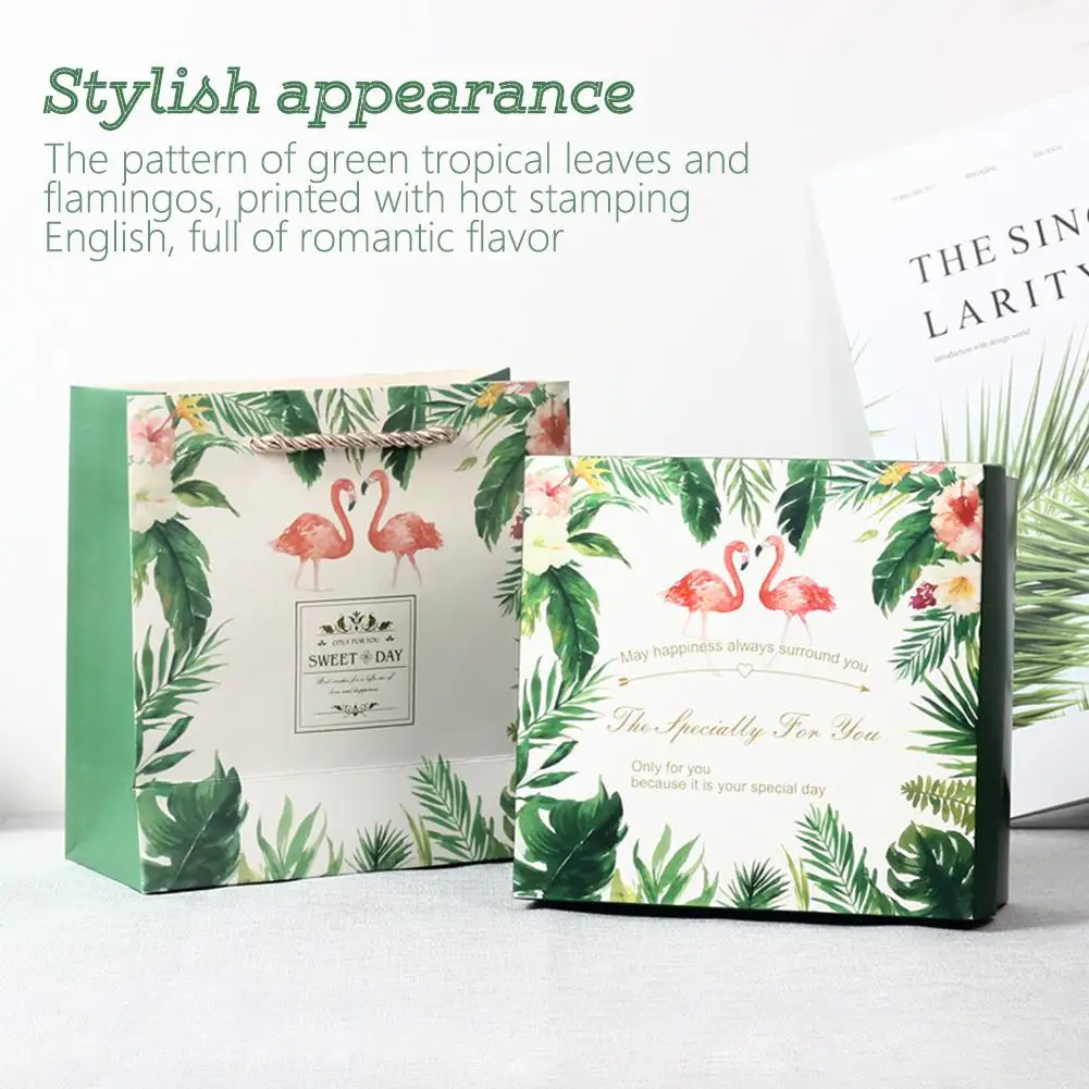 

Wedding Bridesmaid Wedding Candy Champagne Gift Box Flamingo with Hand Gift Box Forest Green Leaf Proposal Holder Box