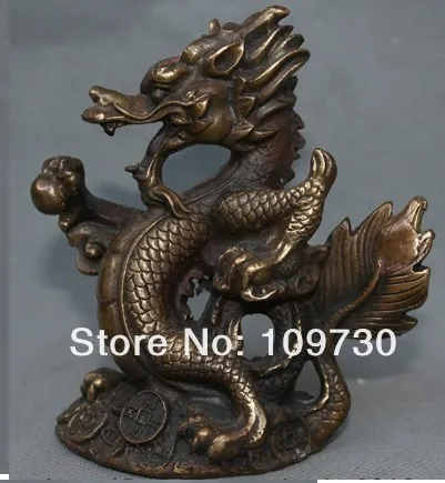 

00410 Lucky China Chinese Bronze Fengshui Fly Zodiac Year Dragon Play Ball Statue NR