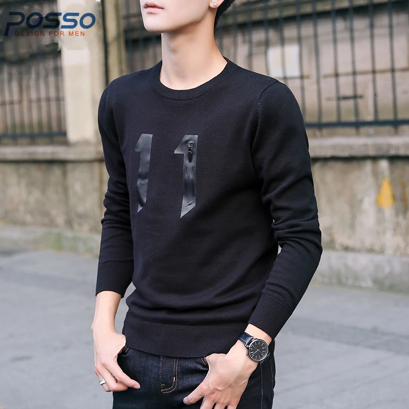 Casual Knitted Sweater Men Fashion Korean Print Sweater Autumn Winter