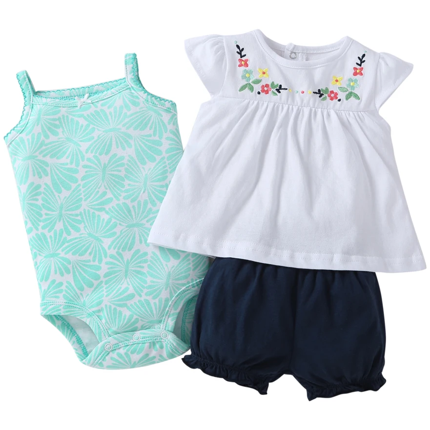 Г. Лидер продаж, одежда для малышей хлопковый комплект одежды для малышей, детские комбинезоны летние комплекты с рисунком 3 предмета - Цвет: Синий