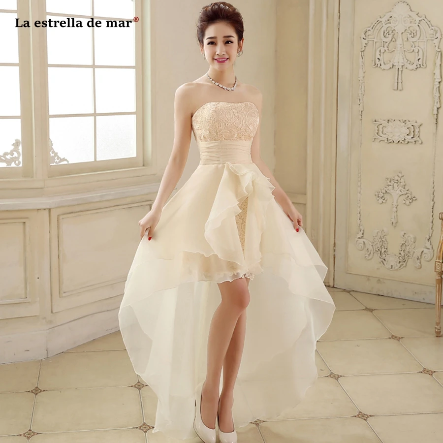 

Robe demoiselle d'honneur hot new lace Strapless purple champagne red high low bridesmaids dresses cheap vestidos de madrinha