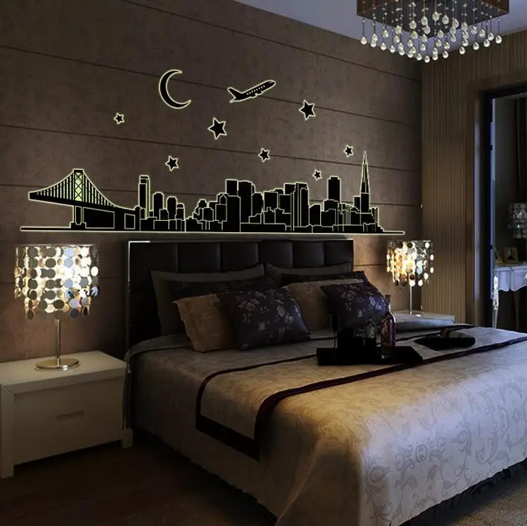 DIY City Night View Glow in The Dark Wall Stickers Bedroom Luminous