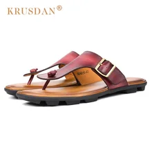 KRUSDAN New Arrival Summer Man Casual Flat Heels Shoes Vintage Genuine Leather Beach Men’s Outdoor Flip Flops Slippers