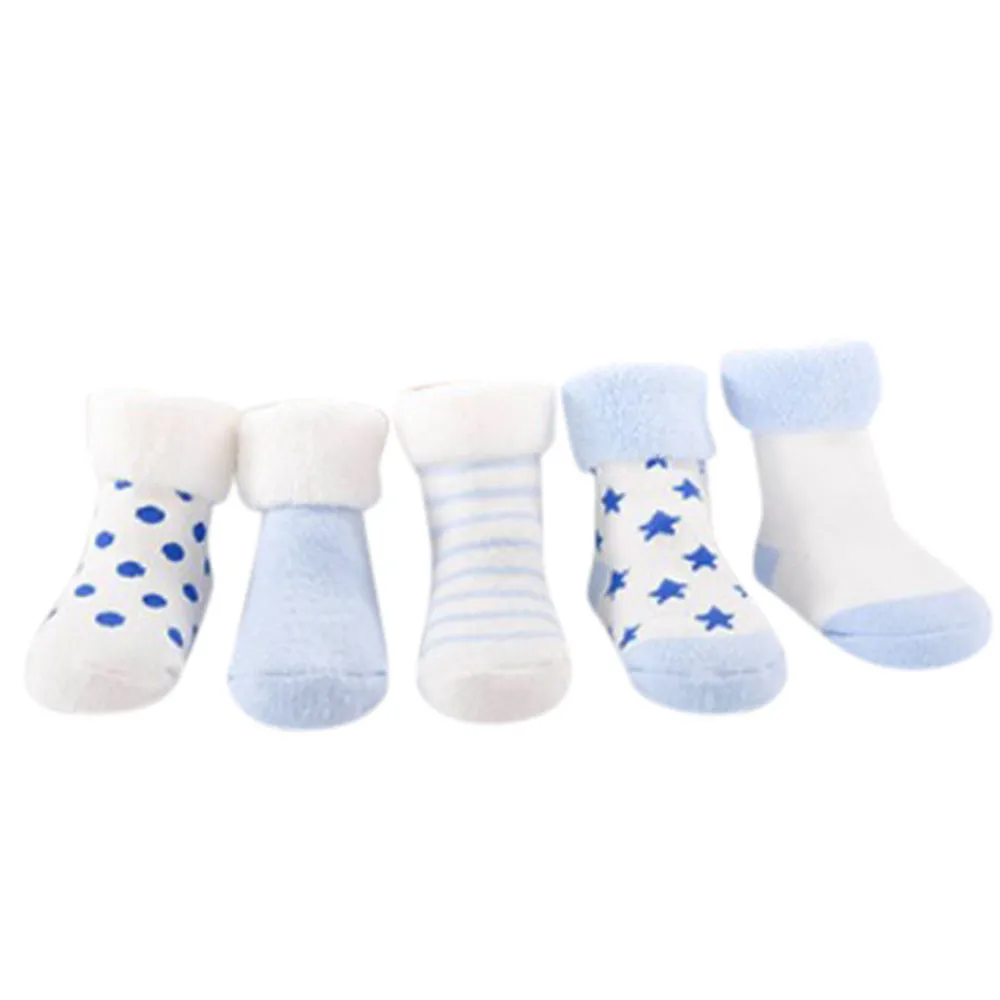 

Cotton Blend 5 Pairs Infant Baby Unisex Toddler Infant Girls Boys Striped Dot Print Striped Anti-slip Socks For Kids Keep Warm