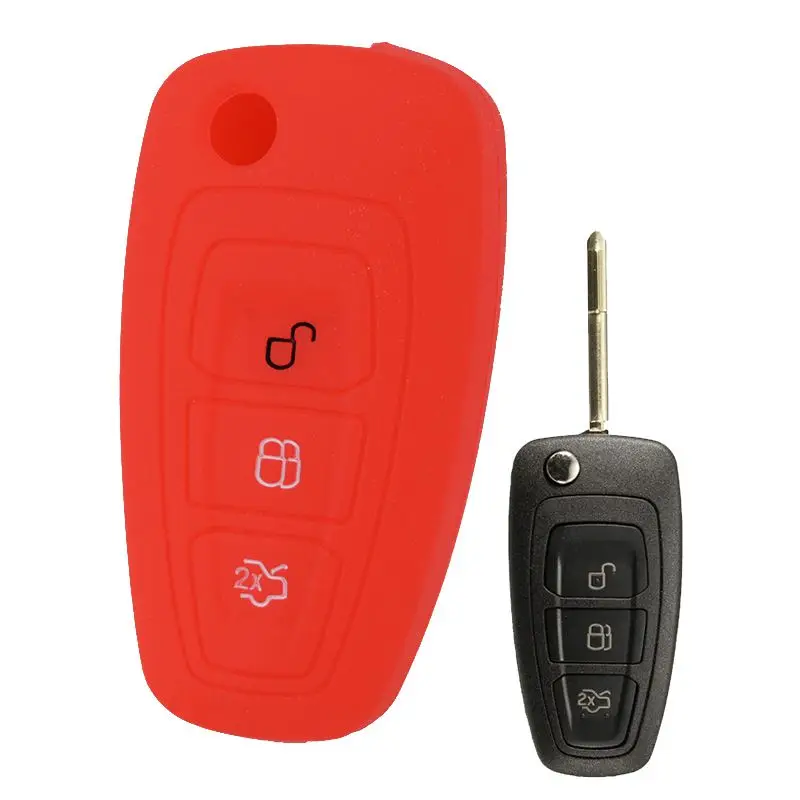 Purple Silicone Flip Key Case Cover Holder Shell For Ford Focus Mondeo Fiesta