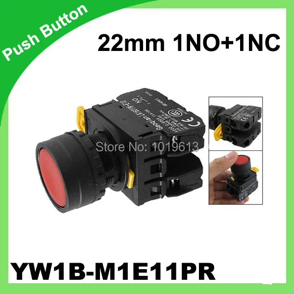 

YW1B-M1E11PR Red Sign Signal Momentary Push Button Switch 22mm 7/8" 1 NO 1 NC