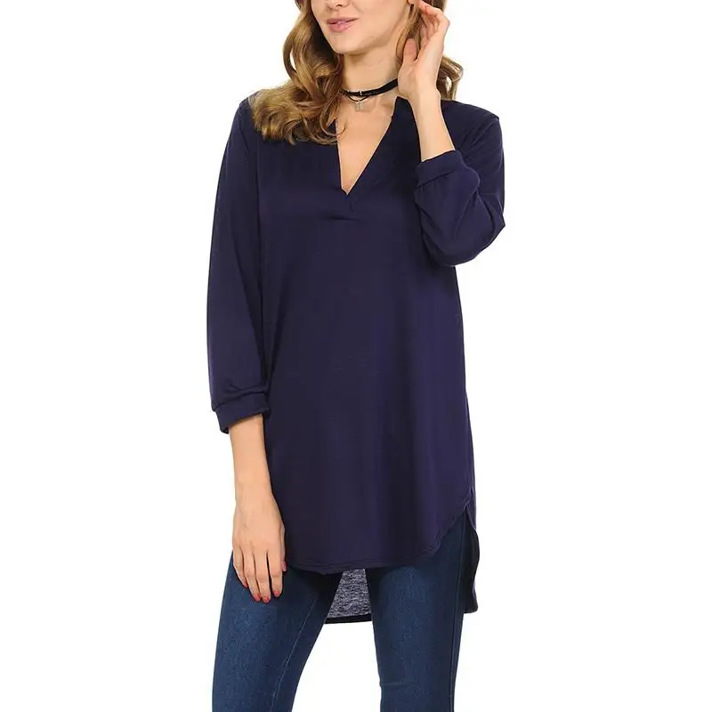 Najtaniej Plus Rozmiar Lato Bluzka Kobiety Trzy Czwarte Rękaw, Dekolt V Koszule Damskie Średniej Długości Stałe Koszula Bluzki Kobieta Blusas 5XL WS8853M