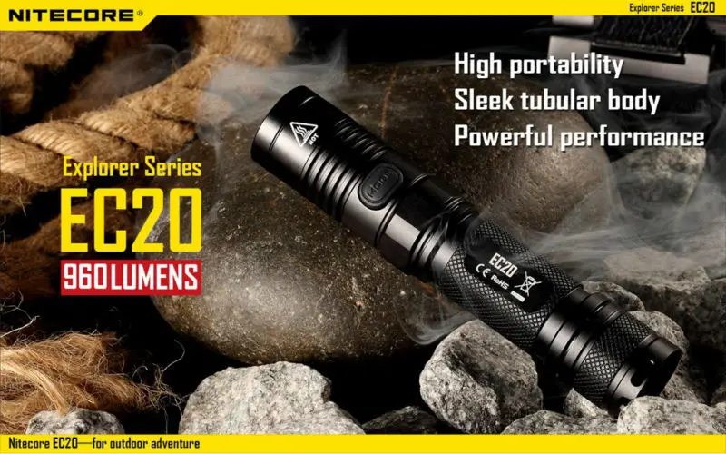 Nitecore EC20 фонарик Cree XM-L2 T6 светодиодный 960 люмен 222 м дистанция светодиодный фонарь Водонепроницаемый+ NL183 2300 мАч батарея+ батарейный блок