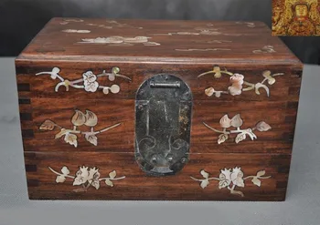 

wedding decoration Old Chinese Dynasty Palace Huanghuali Wood inlay Shell storage box Jewelry Boxes