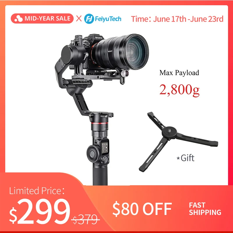 

FeiyuTech AK2000 3-Axis Handheld DSLR Mirrorless Camera Stabilizer Tripod Gimbal for Sony Canon 5D Panasonic GH5/GH5S Nikon