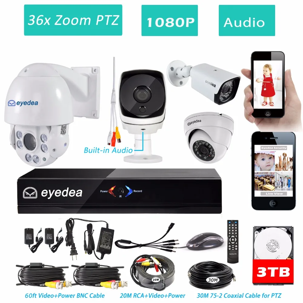 

Eyedea 8CH HDMI DVR Recorder 1080P Audio 36x Zoom PTZ Speed Dome Control Waterproof Night Vision CCTV Security Camera System 3TB