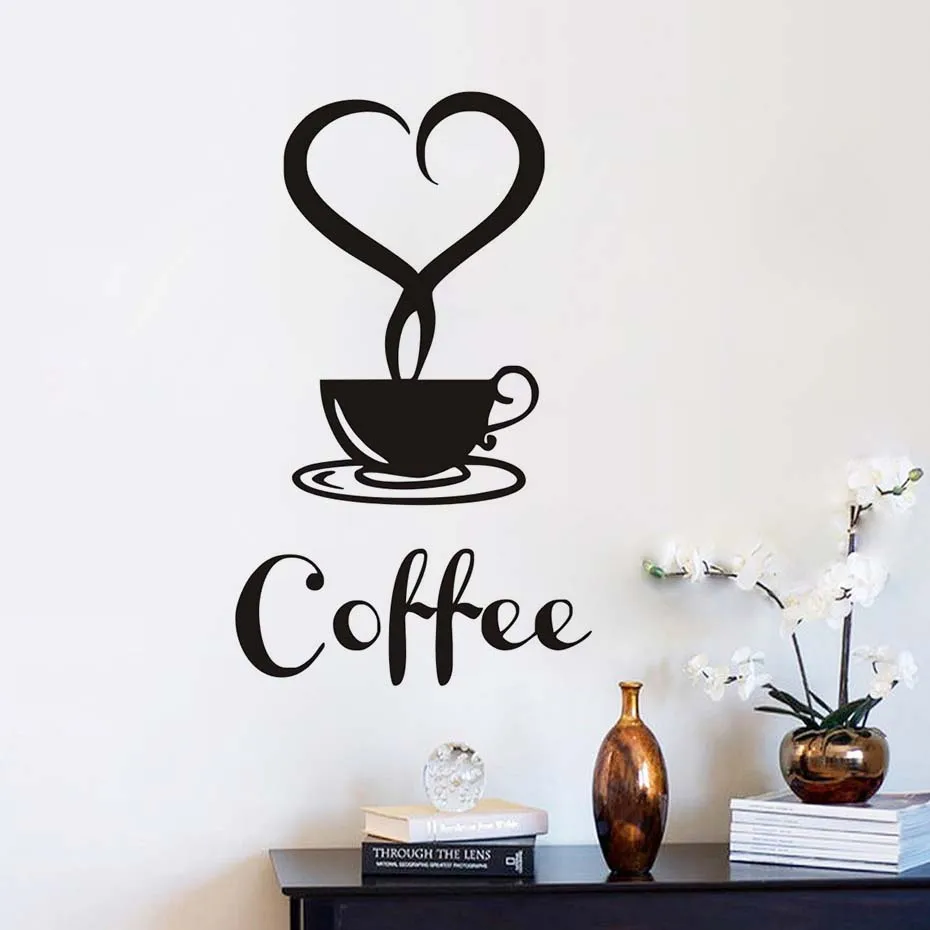 

Heart Shaped Mist A Cup Of Coffee Wall Stickers Removable Vinyl Black Wall Art Decals Kitchen Glass Wallpapers Shop Home Decor