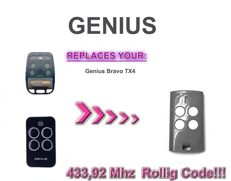

GENIUS Bravo TX4 rolling code Garage Door Remote Control clone