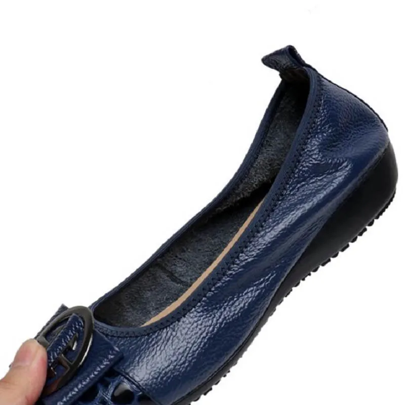 Genuine Leather Loafers 2018 Black Blue Ballet Flats Shoes Woman Slip On Comfortable Casual Women Ballerina Shoes Big Size 34-43 (4)
