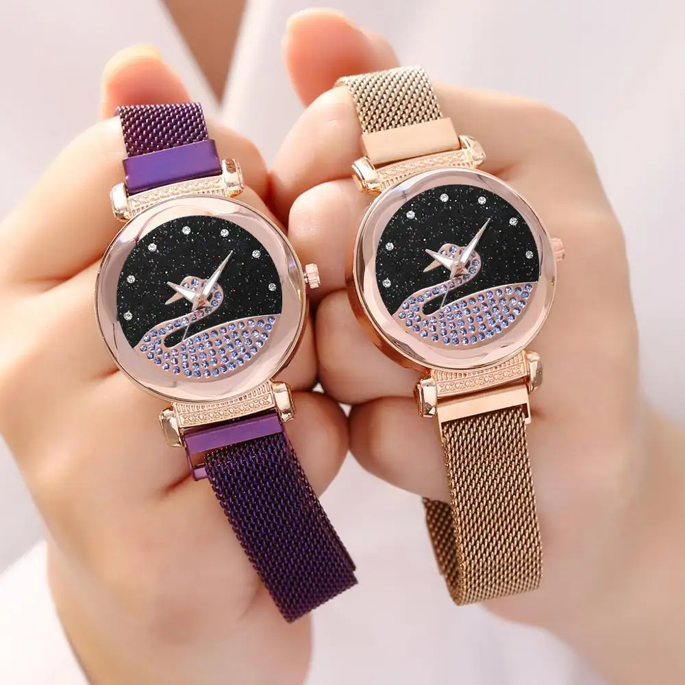 

Flower Surface Watch Women Luxury Crystal Ladies Starry Sky Magnetic Wristwatches Female Waterproof Quartz Clock zegarki damskie