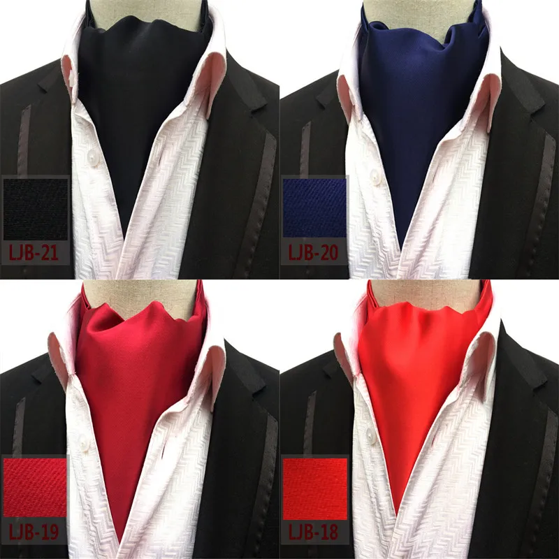 

CityRaider Brand Gravatas 2018 New Solid Silk Cravats for Men Ascot Tie Blue Red Black Mens Cravats Detachable Collars A055