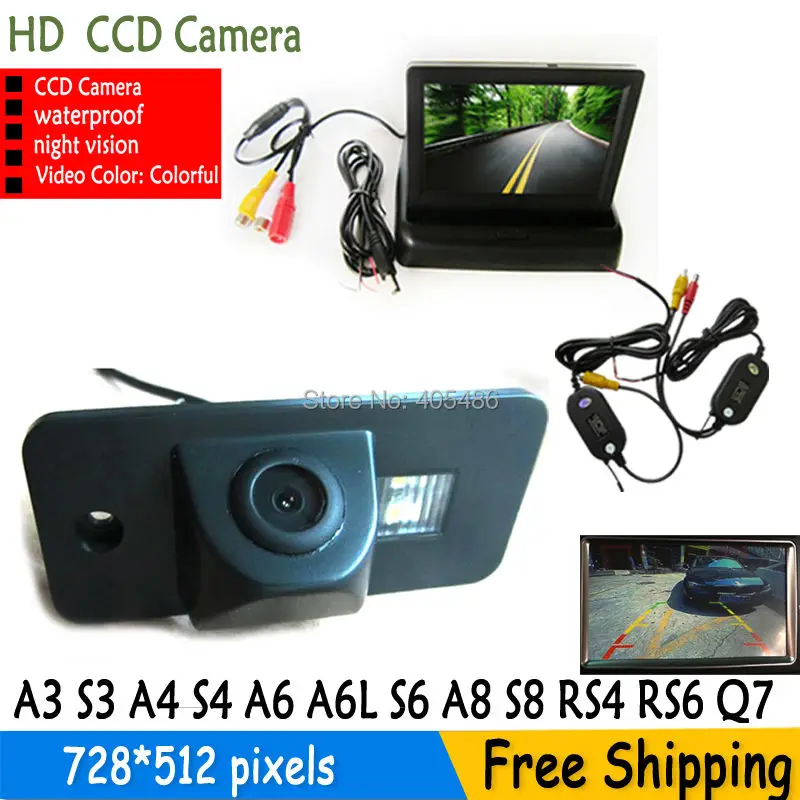 Wireless Color CCD Car rear view camera for AUDI A3 S3 A4 S4 A6 A6L S6 A8 S8 RS4 RS6 Q7 with foldable 4.3 Inch LCD TFT Monitor