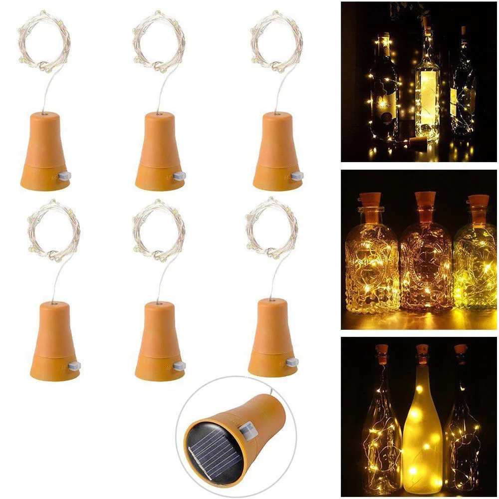 1PC 2M Solar Cork Wine Bottle Stopper Copper Wire String Lights Fairy Lamps Outdoor Party Wedding Decoration Home decor
