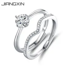 

JiangXin 925 Sterling Silver Propose Ring Sets Adjustable Size Forever Two Finger Open Ring Engagement Wedding Eternal Couple