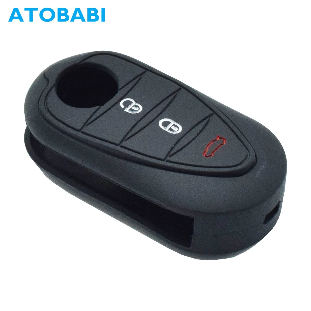 

ATOBABI Silicone Car Key Case 3 Buttons Flip Remote Fob Shell Cover Keychain Skin for Alfa Romeo Mito Giulietta GTO 159 Alfetta