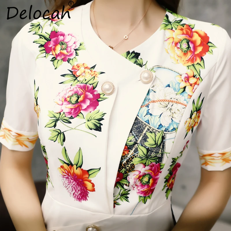Delocah Women Spring Summer Dress Runway Fashion Designer V-Neck Ruffles Floral Printed Elegant Vintage Mermaid Party Dresses