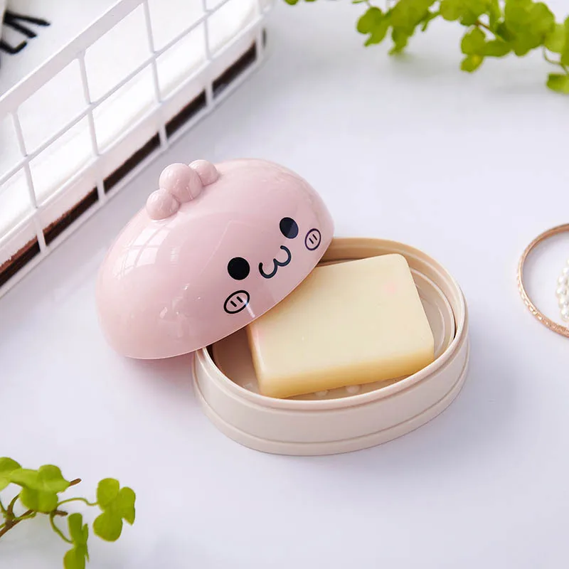1 قطعة Kawaii الكرتون المرحاض الصابون حامل الصابون طبق المياه ضيق الصابون مربع مع غطاء اكسسوارات الحمام البلاستيك تخزين أداة
