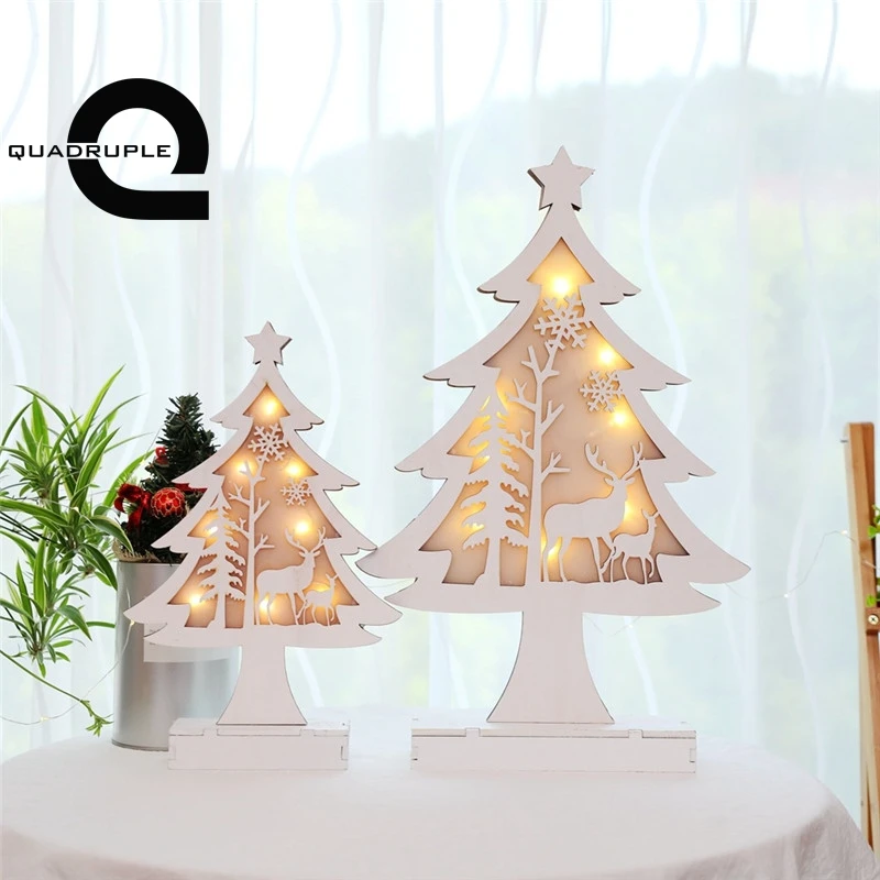 Четырехместный Деревянный Рождественская елка настольная лампа светящаяся Рождественская гостиница торговый центр Оконное украшение