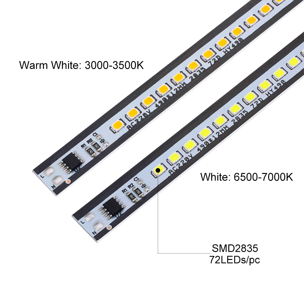 SMD2835 عالية السطوع الصمام شريط ضوء AC220V 49 سنتيمتر LED الصلب قطاع أضواء ل خزائن المطبخ المنزل الإضاءة 20 قطعة/الوحدة