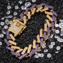 Хип хоп 15 мм Bling Iced Out циркон горный хрусталь кубинская цепь Полный AAA проложили горный хрусталь мужские браслеты для мужчин ювелирные изделия