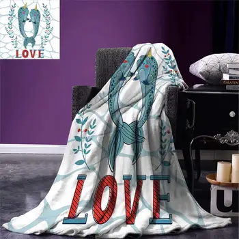 

Narwhal Throw Blanket A Couple of Narwhal Whales in Love Valentines Day Image with Abstract Background Warm Microfiber