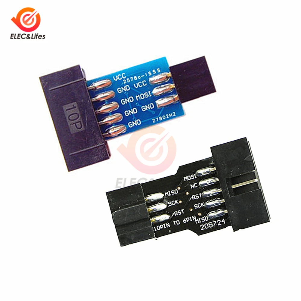 

10 Pin to 6 Pin Adapter Board Pin header for AVRISP MKII USBASP STK500 AVR ISP Converter board 10pins to 6pin Black/Blue
